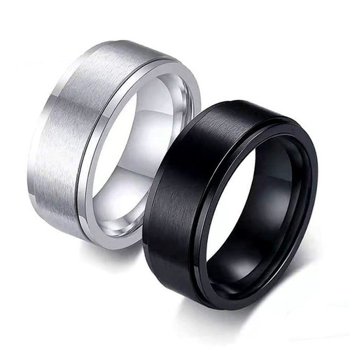 Amazon source 8mm flat frosted rotatable titanium steel men's ring cross-border jewelry stainless steel ring
