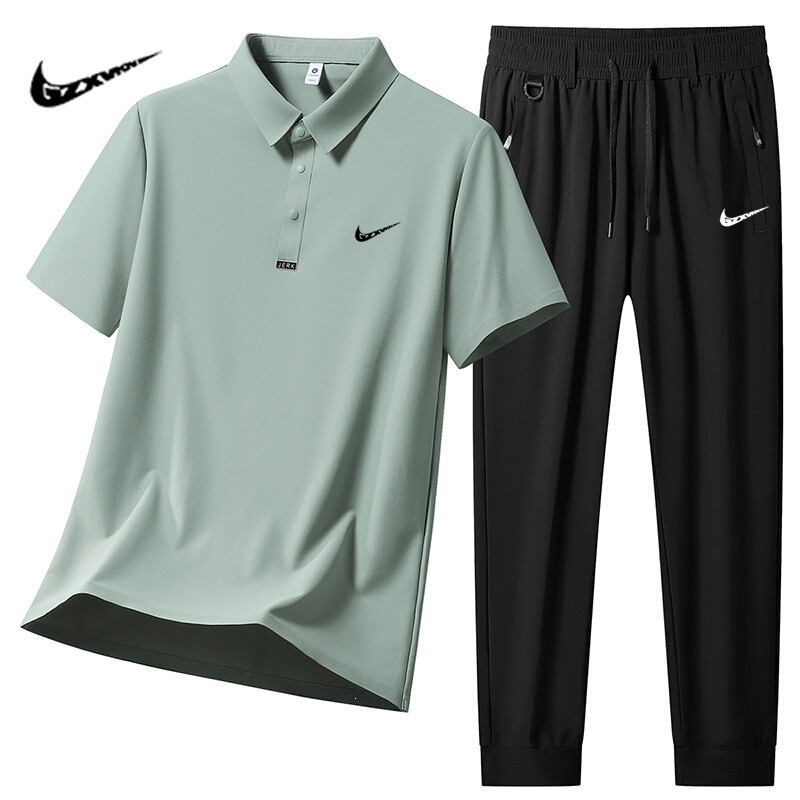 Ice Silk Sports Polo Shirt Men's Suit Summer Thin Breathable Quick-Drying Short-Sleeved Pants Casual Two-Piece Men's Suit Ice Silk Sports Polo Shirt Men's Suit Summer Thin Breathable Quick-Drying Short-Sleeved Pants Casual Two-Piece Men's Suit