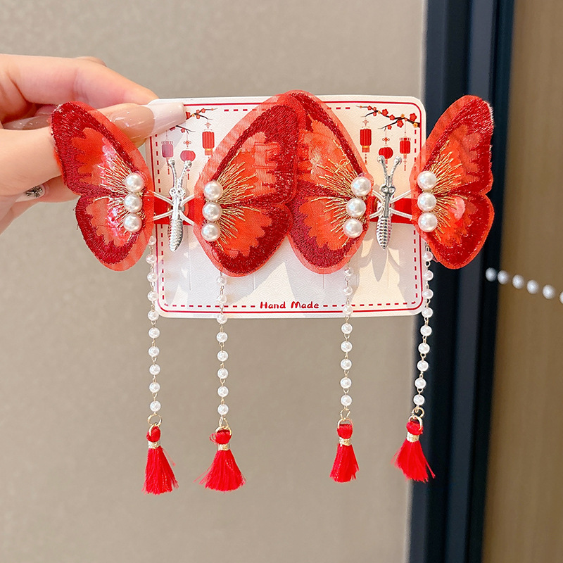 Horquillas Chinas Tradicionales para Niños, Materiales Mixtos, Decorativo, Con Borlas, para Hanfu y Año Nuevo