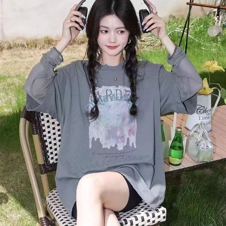 Summer Cool Fake Two-Piece Short-Sleeved Tops New Summer Sun Protection Sleeves Cartoon T-Shirt Summer Cool Fake Two-Piece Short-Sleeved Tops New Summer Sun Protection Sleeves Cartoon T-Shirt