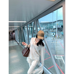 区区欧阳 翻领天丝亚麻针织衫女夏季慵懒风宽松美式复古长袖上衣