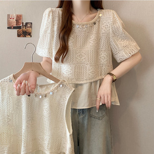 plus size Fake Two-piece Stitching Hollow Sleeveless Shirt Top Vest Design Sweet Women's Summer New 2025