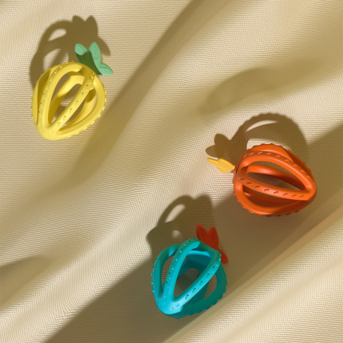 Baby strawberry teethers, grinding tooth sticks for infants, Manhattan-style grab ball toys, pacifying teething gels, silicone, dishwasher safe