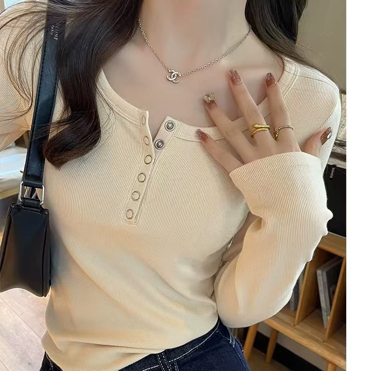 Квадратный воротник с длинными рукавами в начале осени теплая женская одежда новая нижняя рубашка