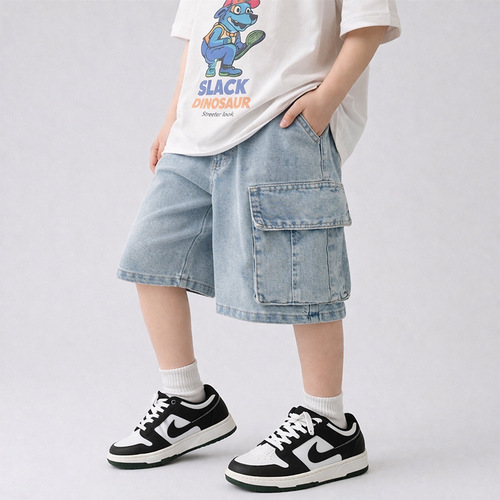 Boys 'summer denim shorts 2026 new children's wear Korean loose, handsome, fashionable and thin quarter pants