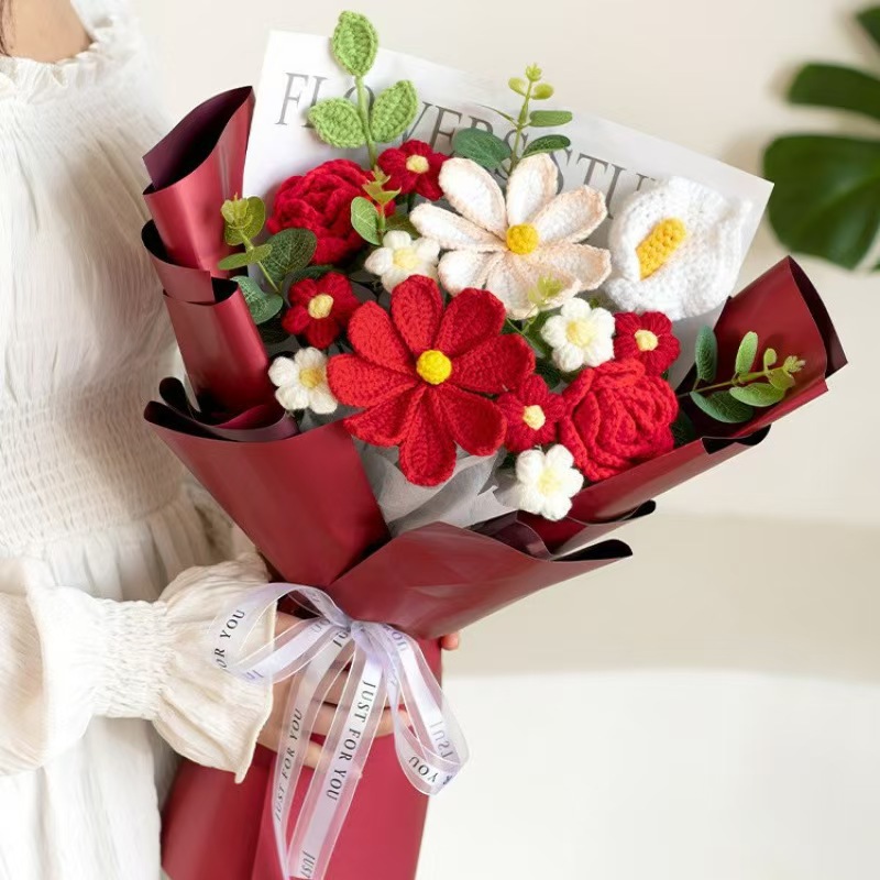 Amazon al por mayor buquete de lana hecha a mano trenzado imortalidad flor GeSan regalos de mano decoración simulación de San Valentín