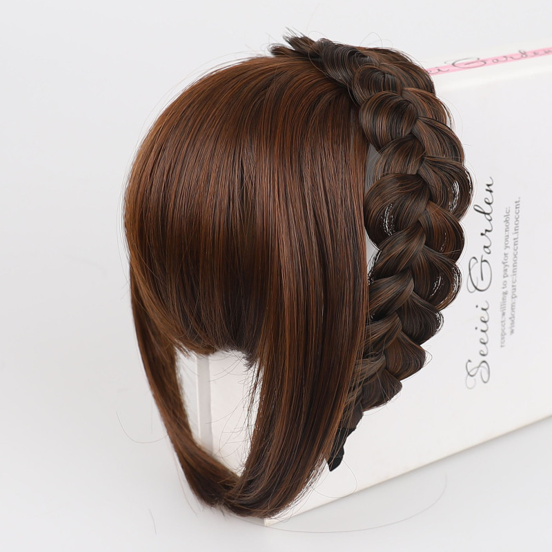 Hair band bangs with sideburns wig fish bone braid hair band bangs wig lazy fish bone braid hair band wholesale