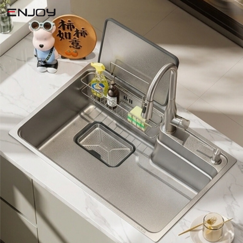 Silver Volcanic Patterned Kitchen Sink Japanese-Style Large Single Sink 4mm Vegetable Washing Basin Dishwashing Sink 304 Stainless Steel Sink