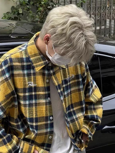 American Retro Color Blocking Plaids Long-Sleeve Striped Shirt for Men and Women Loose Casual Trend Brand Couple Fringe Shirt with Embroidery