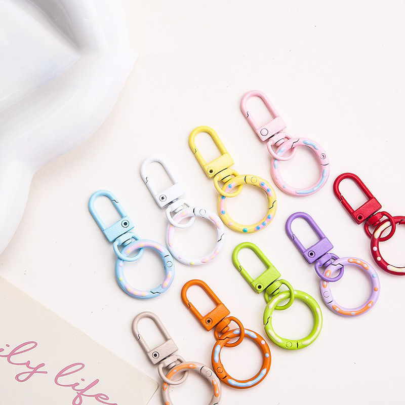 Colorful Painted Donut Spring Clasp Rotating Door Clasp Keychain DIY Accessory Key Ring Doll Pendant Colorful Painted Donut Spring Clasp Rotating Door Clasp Keychain DIY Accessory Key Ring Doll Pendant