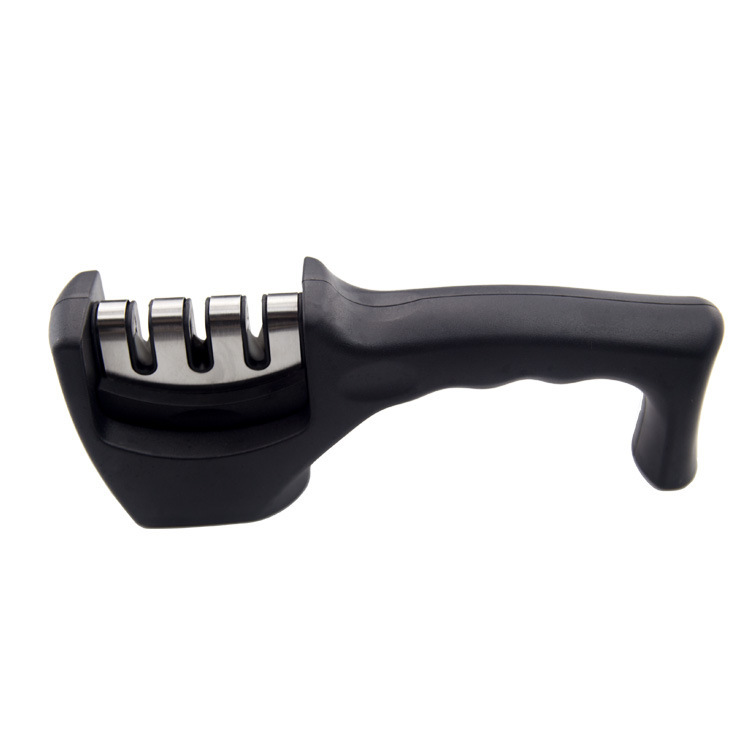 Cocina 3-Sección afilador de cuchillos hogar multifuncional mano tres-propósito negro rojo piedra de afilar Amazon herramientas de cocina