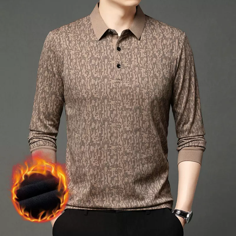 2024冬季男装新款长袖中老年男士polo衫翻领保暖加绒加厚打底衫