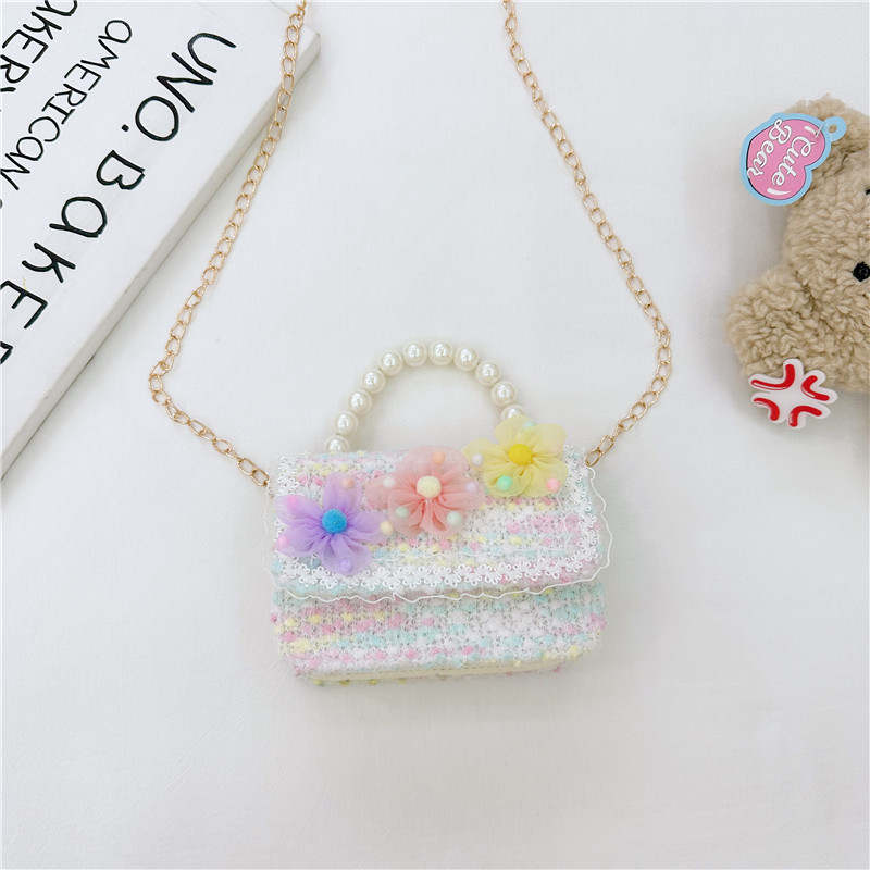 Bolso de La Perla de los niños bolsa 2023 nuevo algodón y lino pequeño bolso cuadrado de moda lindo flor niñas bolsa de mensajero decorativa