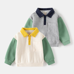Children's Fashion Sweatshirt 2023 Autumn Kids' Clothing Boy's Square Neck Pocket Jacket Korean Style Baby Split Sleeve Sweatshirt Trendy