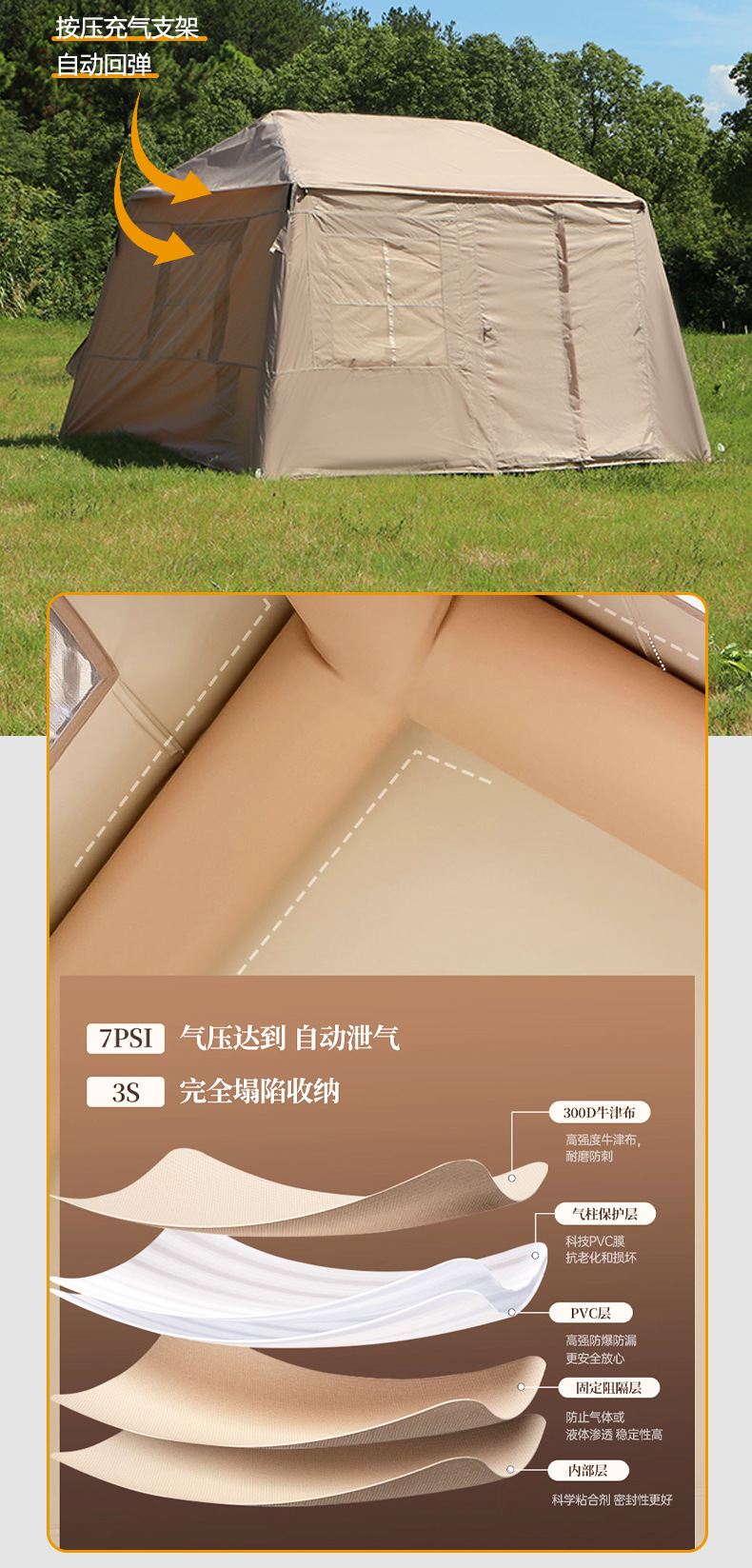 Outdoor Portable Camping Style Inflatable Tent Thickeneded Rainproof Fully Automatic No-Build Tent Forest Cabin