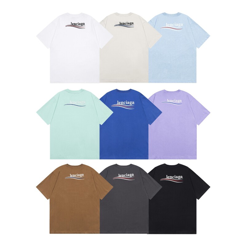 High Version Paris 2025 New B Letter Cola Embroider Wavy Stripes Loose Short-Sleeved T-Shirt for Men and Women Couples