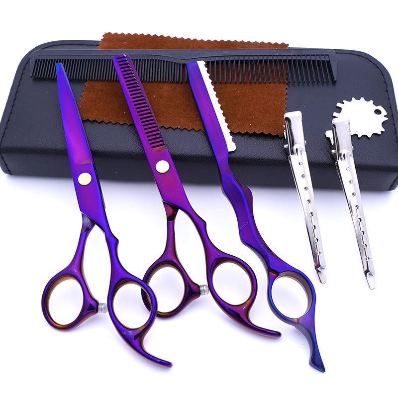 Tijeras de peluquería de acero inoxidable de 6 pulgadas, juego de cuchillos para cortar el cabello de colores, tijeras de adelgazamiento, tijeras profesionales para peluquería