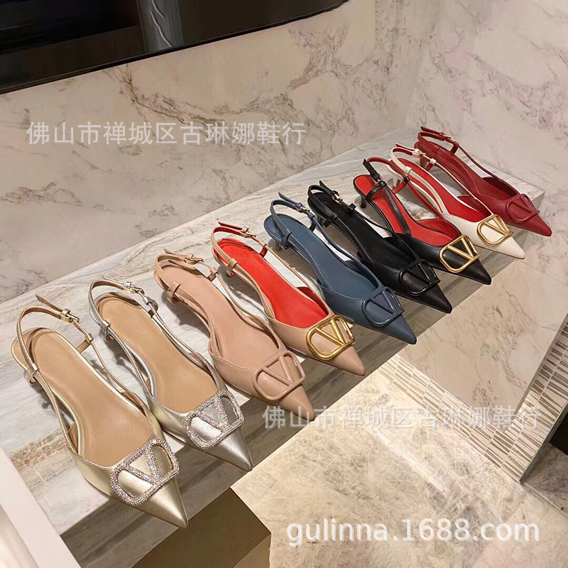 2026 Spring Women's Pointed Toe Shallow Mouth Flat Hollow Shoes with Gold Buckle and Rhinestone Back Strap High Heel Sandals 2026 Spring Women's Pointed Toe Shallow Mouth Flat Hollow Shoes with Gold Buckle and Rhinestone Back Strap High Heel Sandals