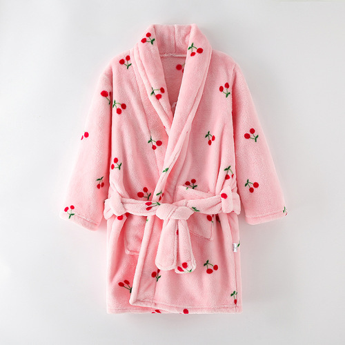 Children's autumn and winter flannel pajamas, home clothes, boys, girls, middle and large children's pajamas, bathrobes, parent-child wear, home clothes