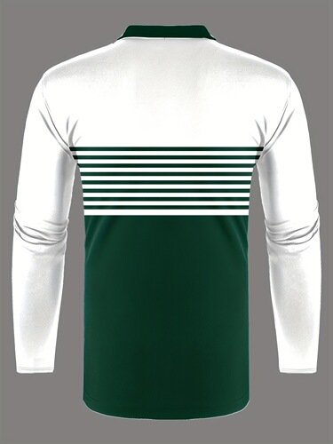 Men's Casual Striped Print Long Sleeve Polo Shirt