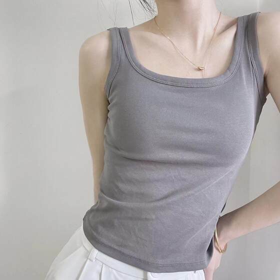 Sini Threaded Pure Cotton Comes with Chest Pad Inner Vest Women's Push-Up Latex Cup All-Match Round Neck Sleeveless Base Underwear