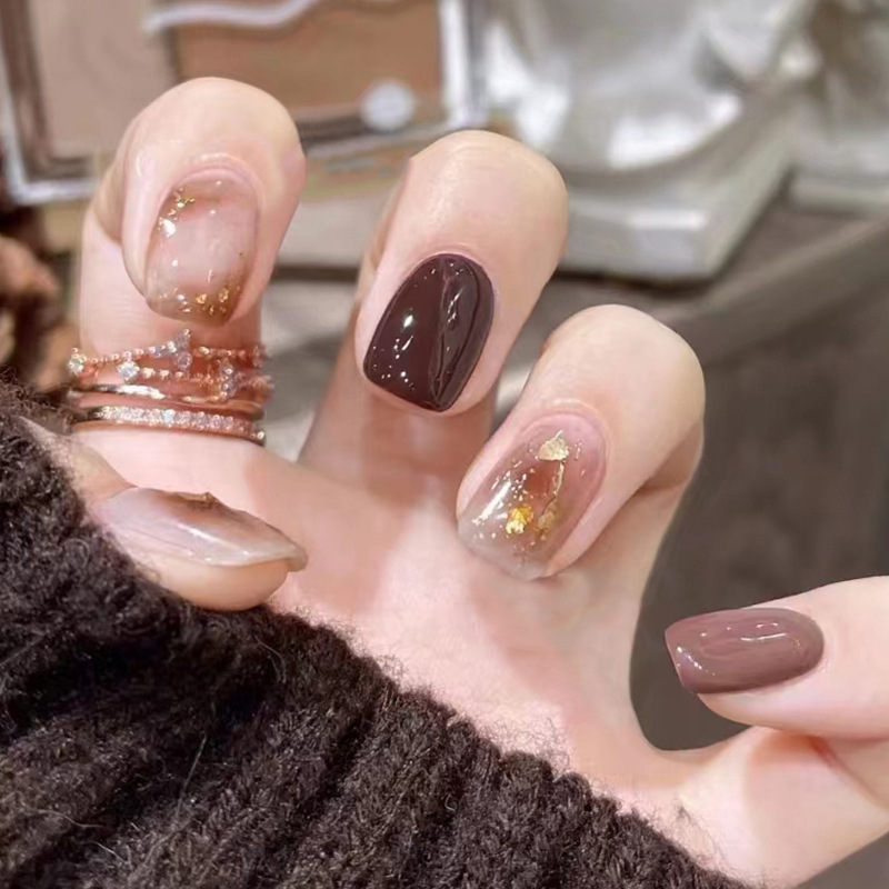Sweet and Gentle Wind Wear Armor Autumn and Winter Advanced Ice Flash Nail Art Removable Short Nail Piece Finished Wholesale Sweet and Gentle Wind Wear Armor Autumn and Winter Advanced Ice Flash Nail Art Removable Short Nail Piece Finished Wholesale