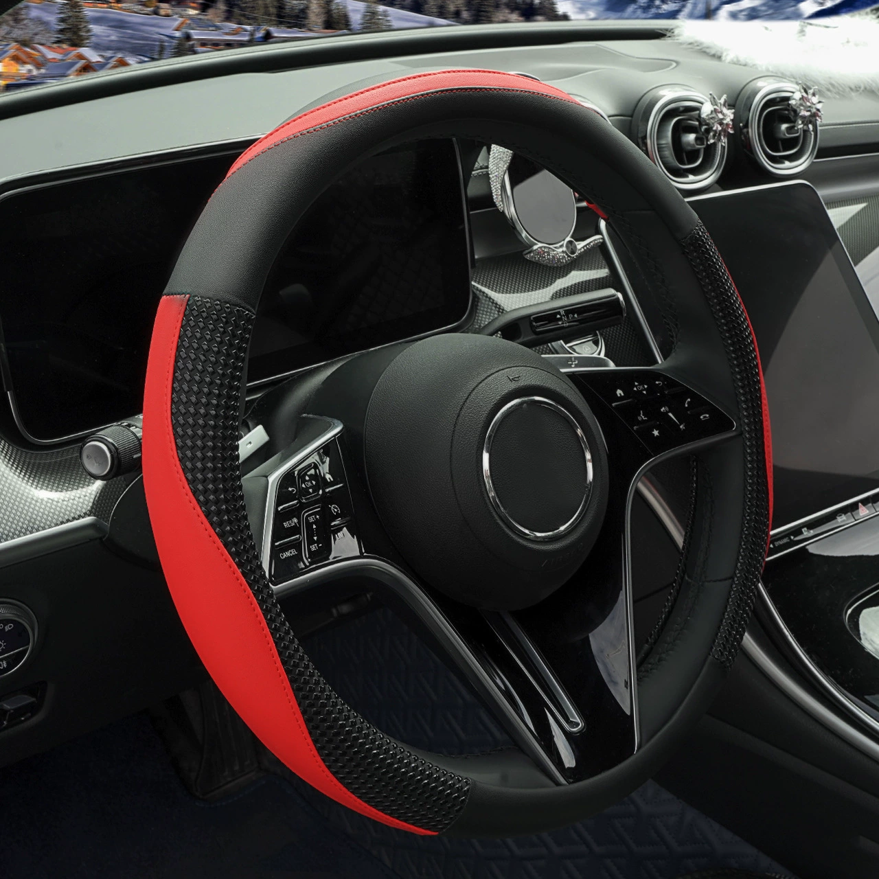 Новый чехол на руль автомобиля, высококачественная кожаная вставка, универсальный спортивный модный трансграничный популярный чехол на руль для всех сезонов