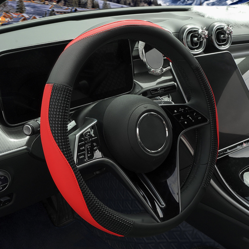 New Car Steering Wheel Cover, High-End Leather Splicing, Universal Sports Fashion Cross-Border Popular Handlebar Cover for All Seasons