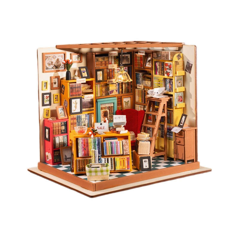 Rollife Ruo Lai Sam Bookstore briy casa hecha a mano casa arte casa escena en miniatura modelo de casa regalo de cumpleaños