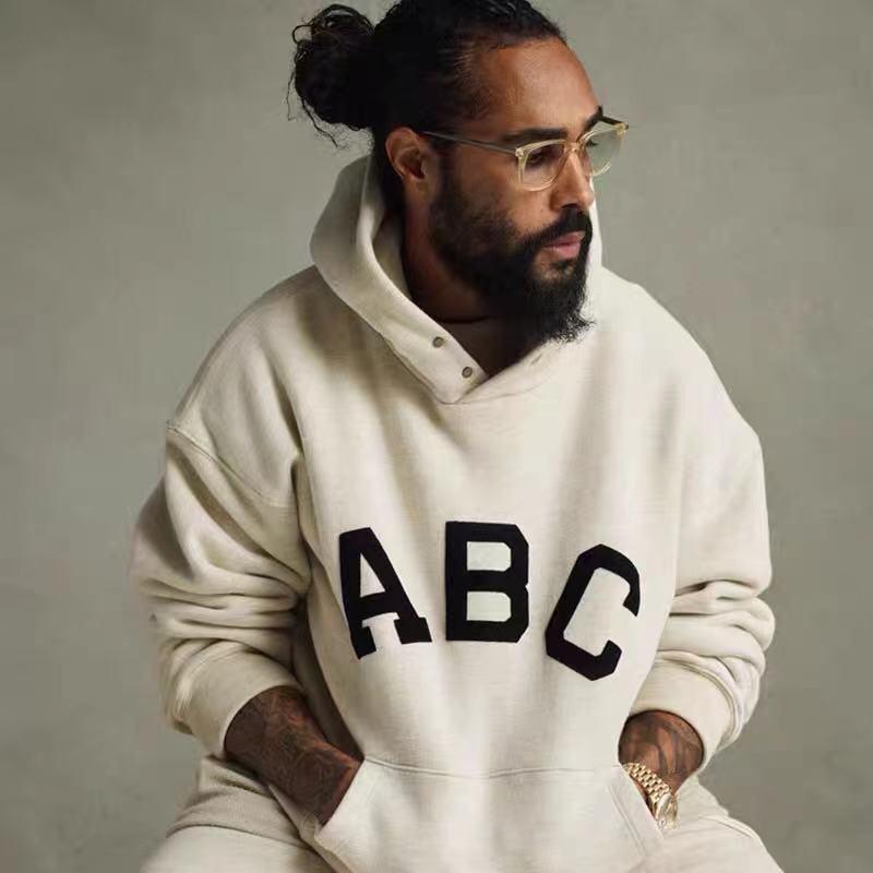Sudadera con Capucha para Hombre ABC de Algodón Engrosado Corte Holgado