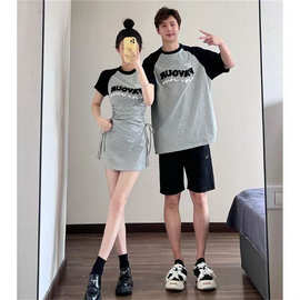 8600#裙子220克纯棉螺纹弹力包肩包领束腰做工发泡印花2025春季