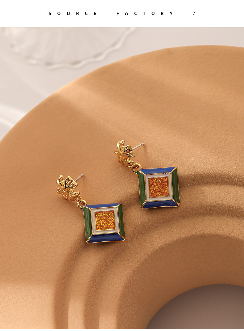 Fashion Geometric Copper Enamel Drop Earrings 1 Pair