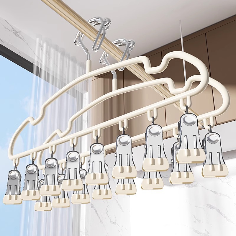 Sock Drying Rack with Multiple Clips, Household Stainless Steel Sock Clips, Balcony Windproof Drying Rack for Underwear and Panties