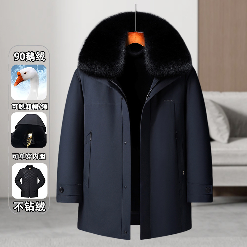 Winter Big Goose Down Jacket Men's Middle-aged and Elderly Living Face Outdoor Wind-proof Extremely Cold Mid-long Dad's Cold-proof Clothing