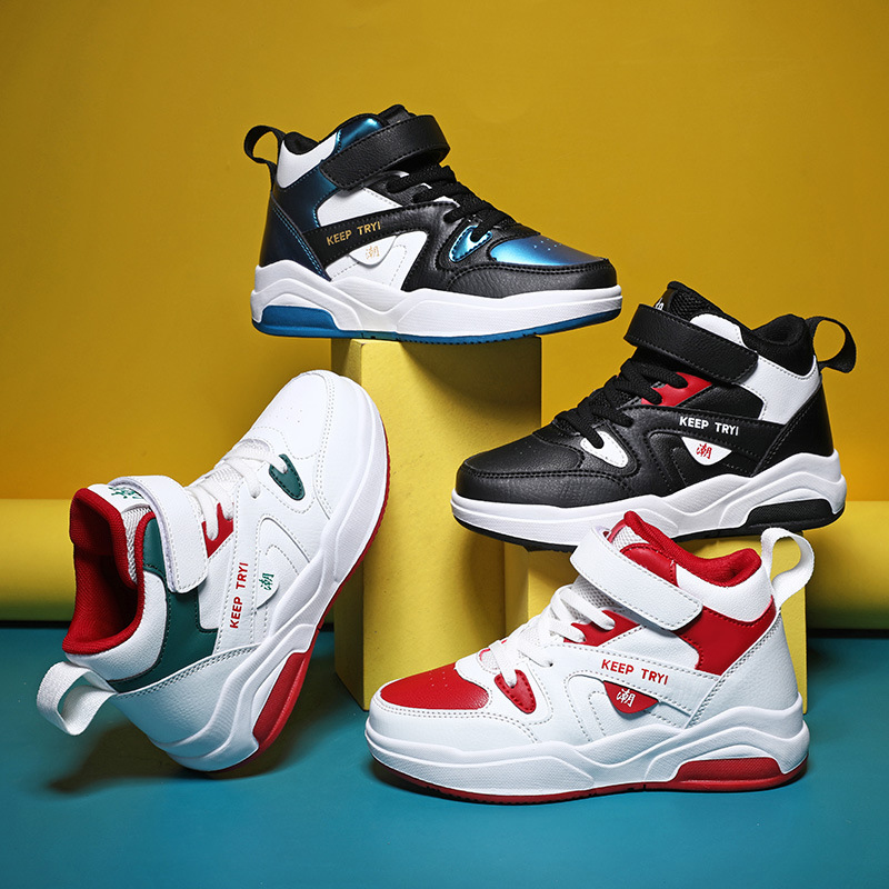 新款童鞋高帮儿童软底板鞋运动鞋秋季魔术贴跑步鞋儿童篮球鞋跨境