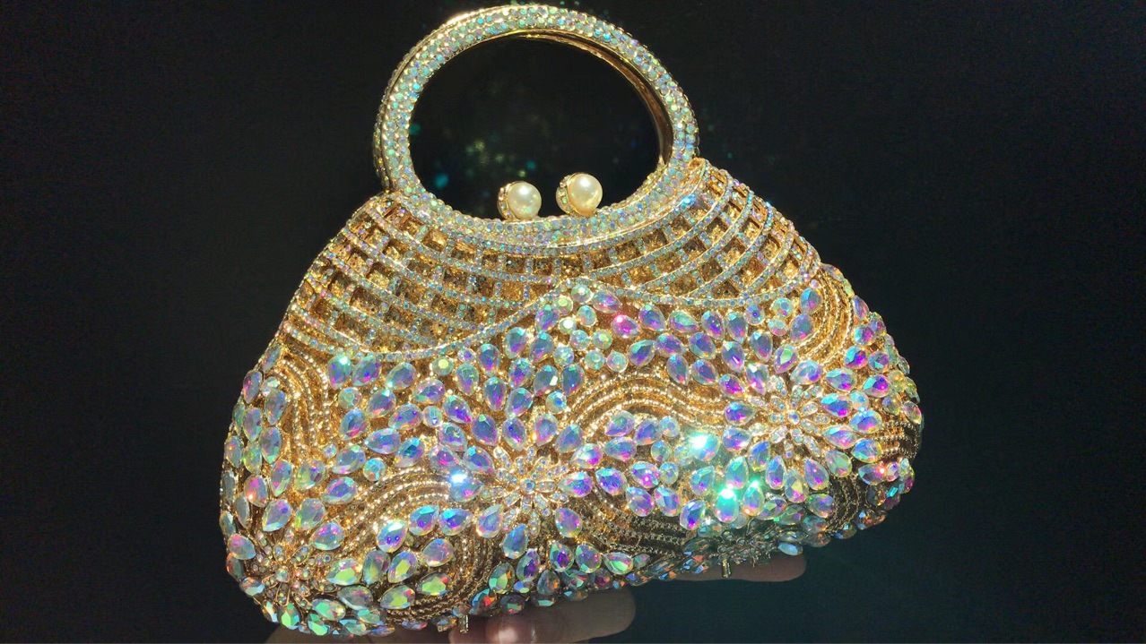 Túi clutch nữ đính đá rhinestone dự tiệc, xách tay kiêm đeo chéo có sức chứa lớn — Đế Vàng Kim Cương chi tiết 2