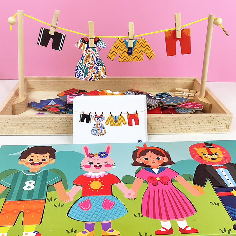 Juegos divertidos de secado de ropa Montse vestir rompecabezas de secado de ropa habilidades para la vida Juguetes de educación temprana para jardín de infantes