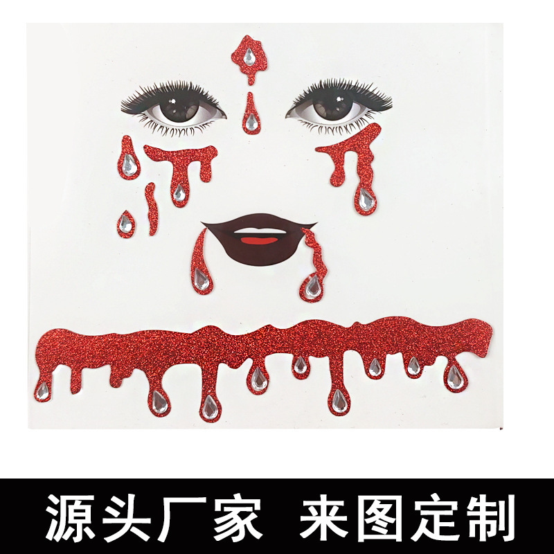 Halloween Beauty Glitter Pink Face Sticker Acrylic Resin Diamond Sticker Holiday Party Face Sticker Funny Horror Face Sticker