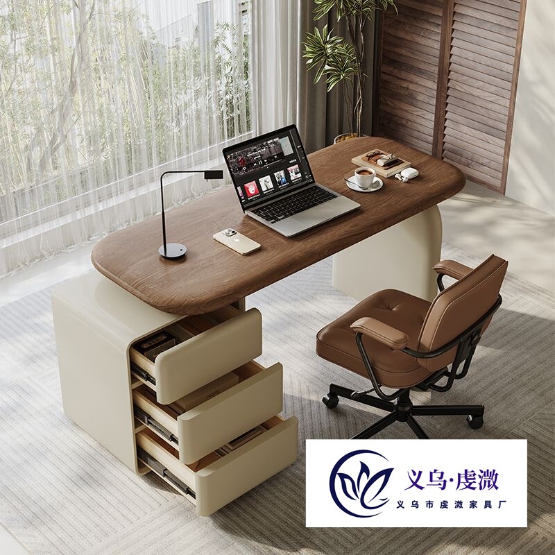 Solid Wood Desk Home Study Computer Desk Bedroom Retractable Minimalist Cream Style Medieval 2025 New Style