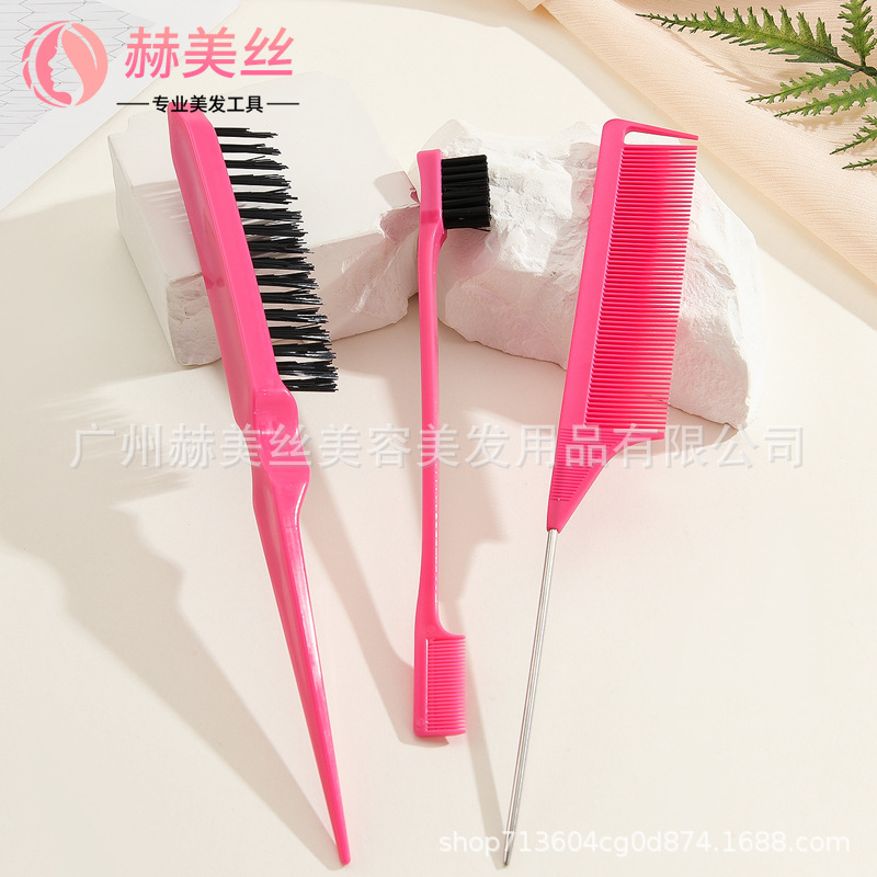 Cross-border peluquería punta cola peine tres filas peine del pelo doble cabeza peine cepillo de modelado cepillo de dientes cepillo de cejas maquillaje updo pelo conjunto cepillo
