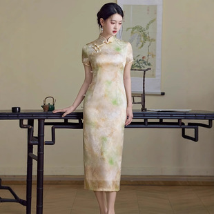 New Chinese Style Elegant Cheongsam 2025 New Daily Young Style Slimming Fairy Style Age-Reducing Cheongsam Long Dress