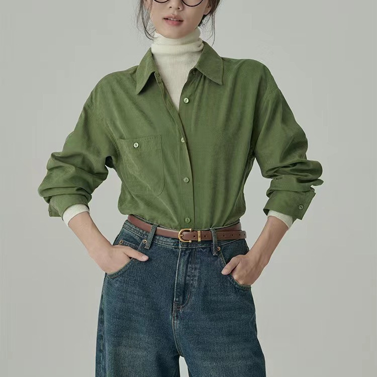 Restaurant HAVE/RICE soft velvet shirt New atmosphere dopamine color all-match shirt top for women