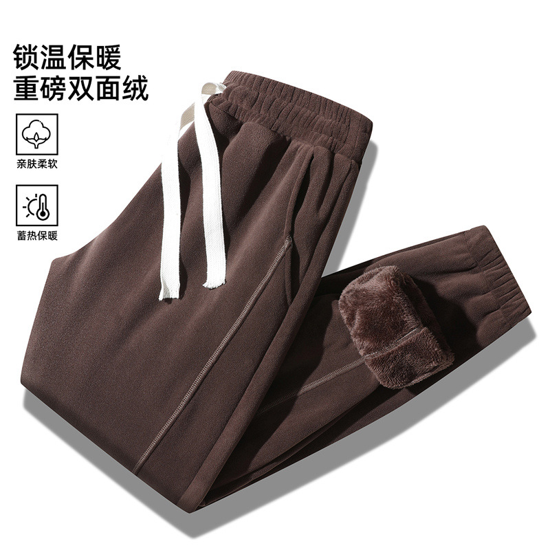 休闲裤男秋冬加绒加厚简约长裤宽松显瘦卫裤男新款摇粒绒裤子男装
