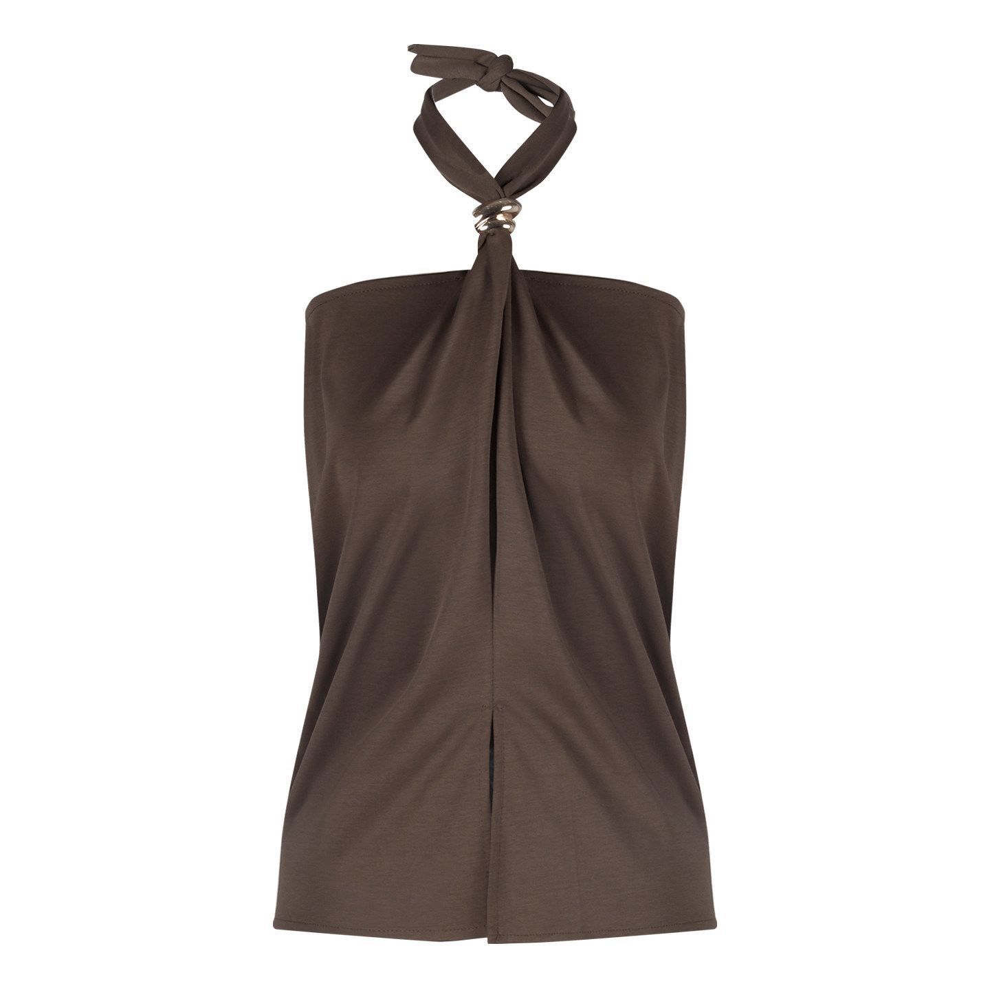 Women's Backless Halter Crop Top - Summer Bodycon Sleeveless Bustier In Black, White, Coffee_ecoleips.com
