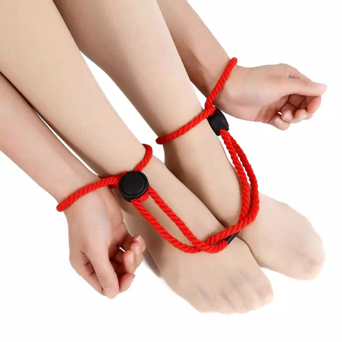 Adjustable Cotton Rope Handcuffs for Adults, Black Bondage Restraint Accessory — detail image 3
