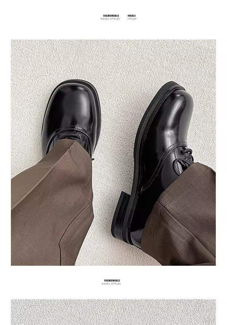 ShoeVault Brown Square-Toed Derby Leather Shoes For Men And Women, Business Formal Wear, Height-Increasing, Wedding Groom Men's_voghion.com