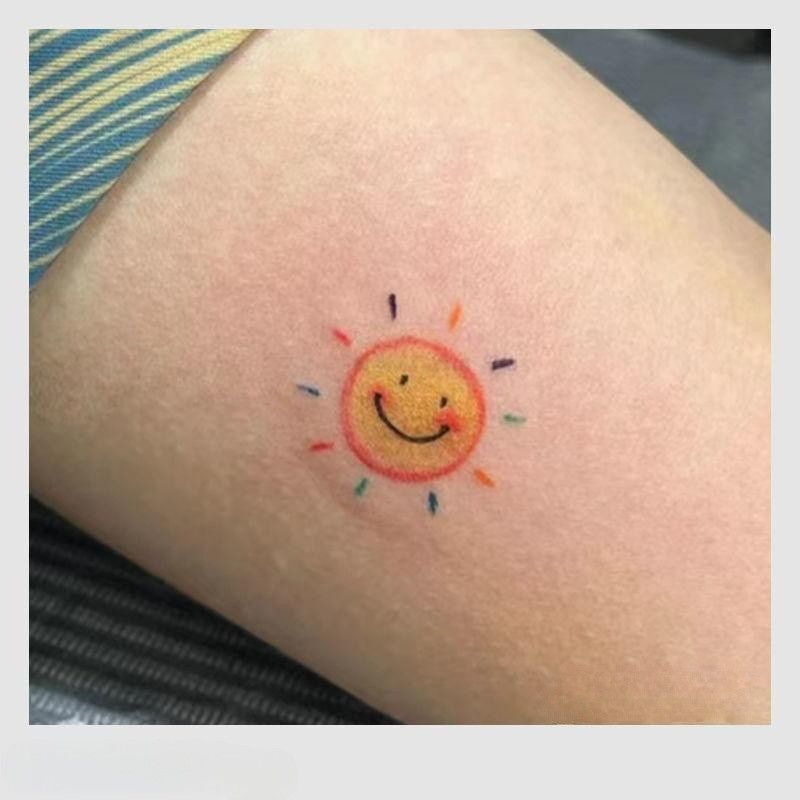 Cute Student Style Smiling Little Sun Wrist Arm Clavicle Niche Cartoon Colorful Tattoo Stickers for Women Waterproof and Long-Lasting