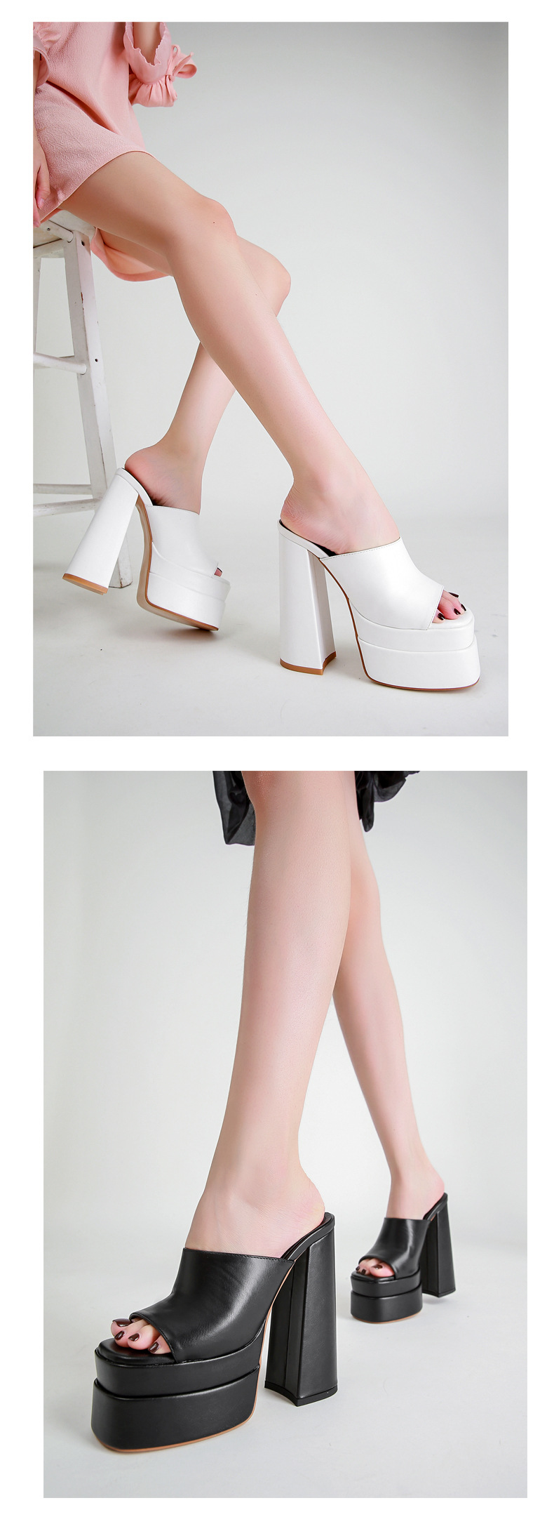 Sandal nữ quai chữ V gót thô đế bệt phong cách xuân hè — Màu đen chi tiết 8