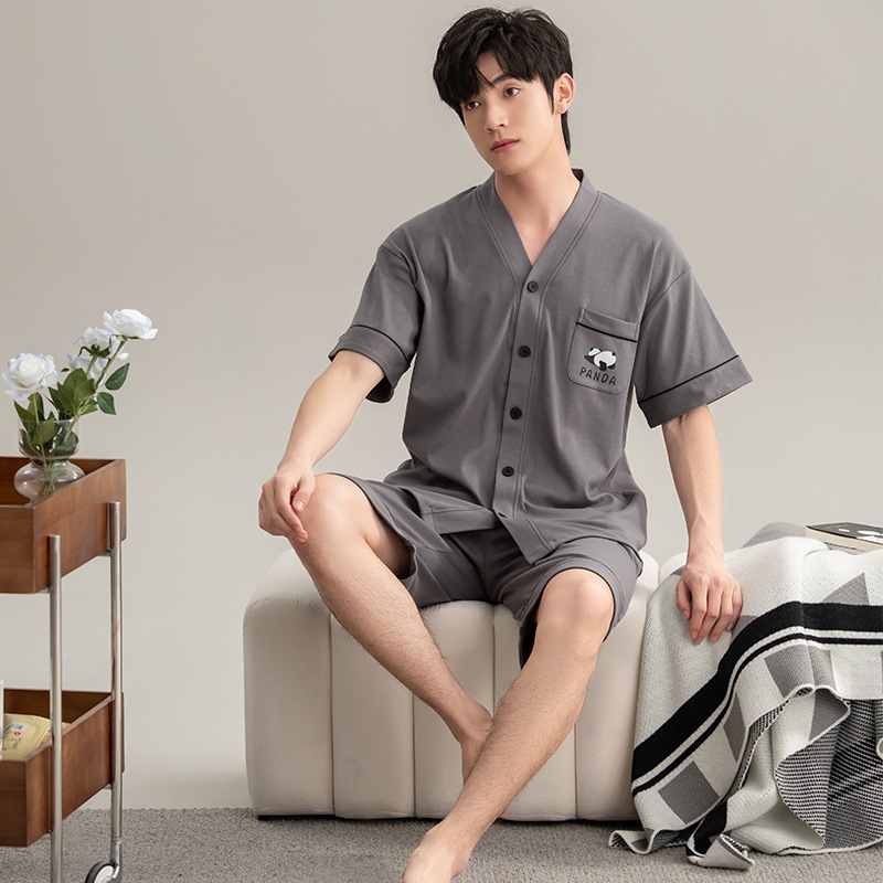 Pijama de los hombres de algodón de verano de manga corta de los hombres traje de la juventud Elegante ropa casera verano 2024 Nuevo