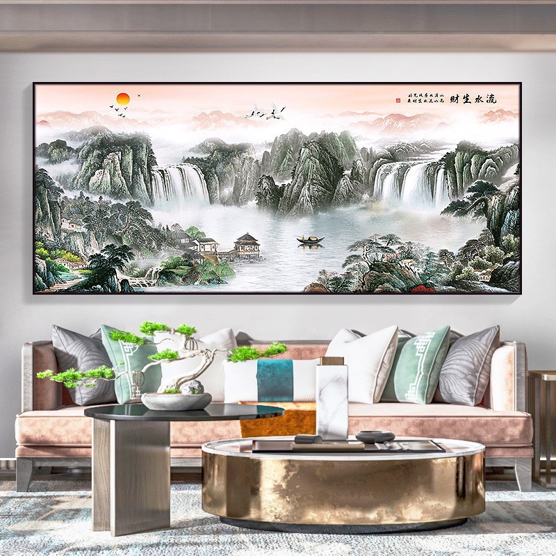 聚宝盆画国画办公室字画中式装饰风景山水客厅挂画沙发背景墙壁画|undefined